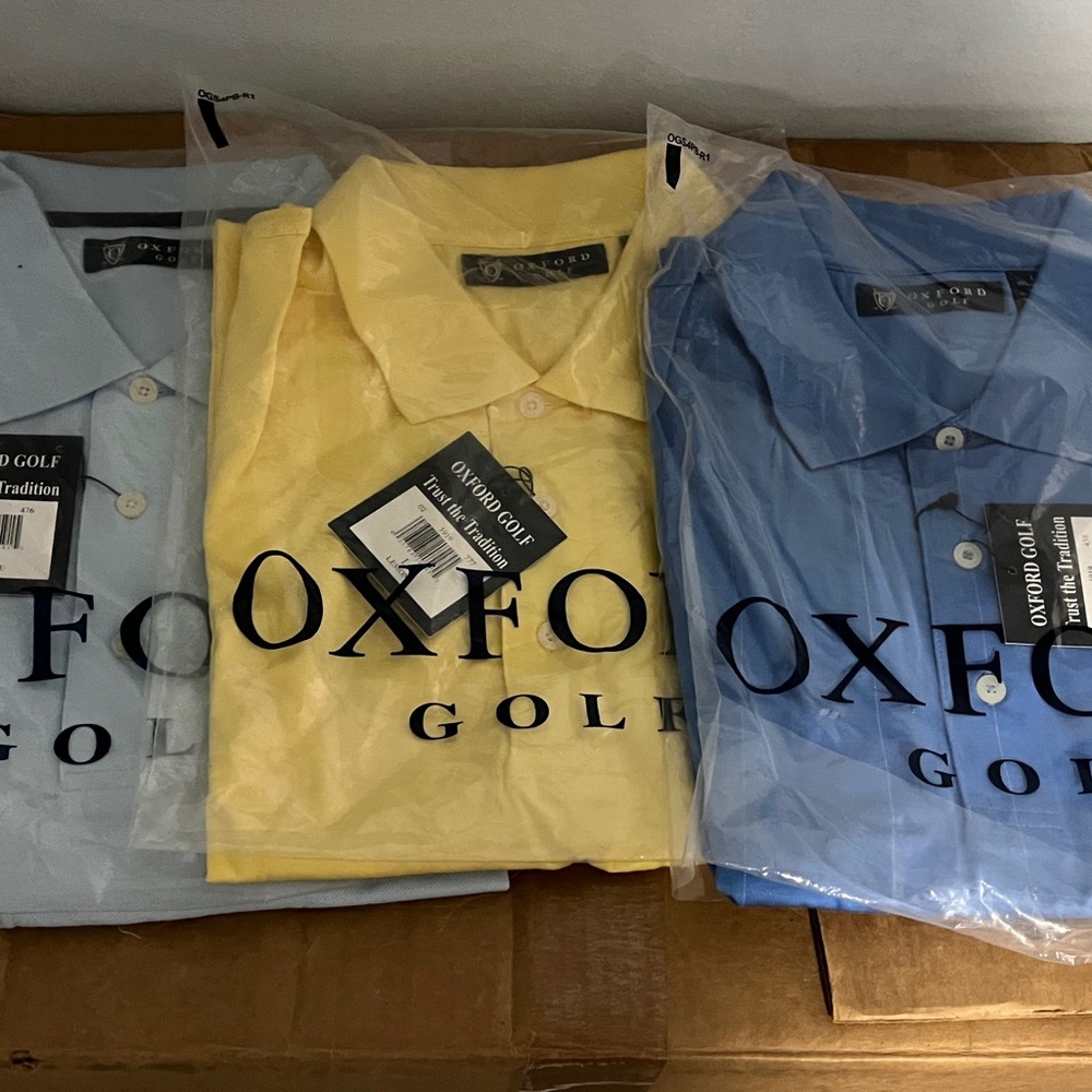 NWT Set of 3 Oxford Brand Men's 100% Cotton Knit Golf Shirts Size Large Logo
